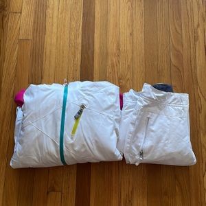 kids ski set:obermeyer white brooke pant/spyder kids ski jacket (lightly worn)